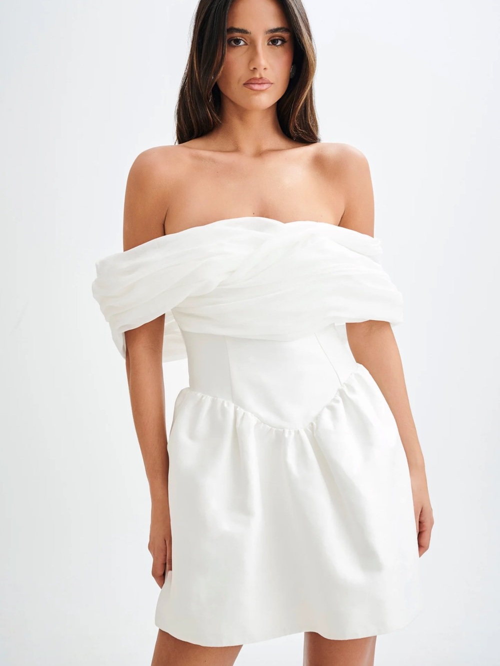 Meshki White Strapless Off-Shoulder Cocktail Dress